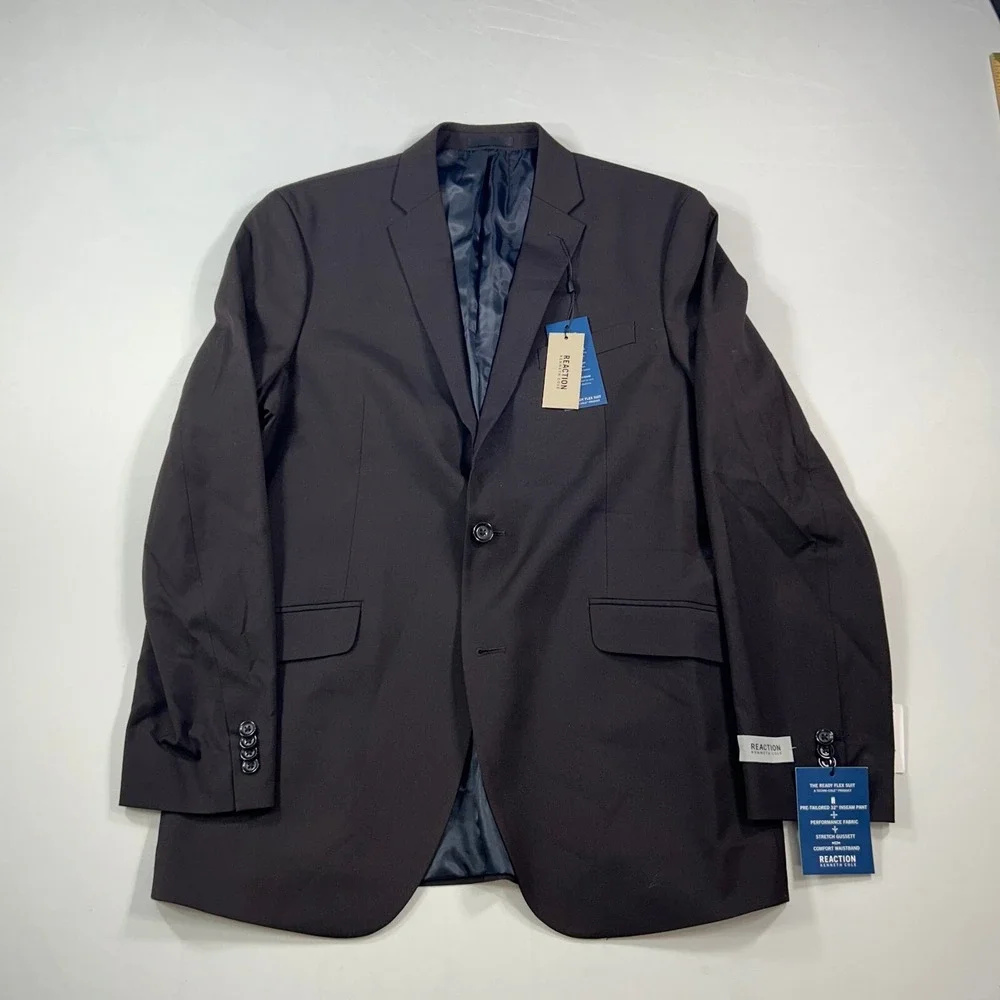 Kenneth Cole Slim-Fit Blazer Mens‎ 42L Navy Red Stretch Suit Jacket $395 NEW